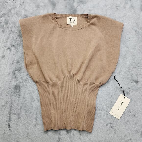 NEW Twine and String Sweater Womens L Brown Sleeveless Padded Shoulders Stretch - Picture 1 of 10